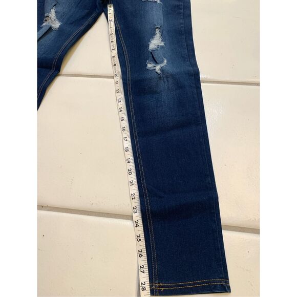 Dark Blue Stretch Large Distressed Jeans #distressed look #fashion jeans - Picture 4 of 6